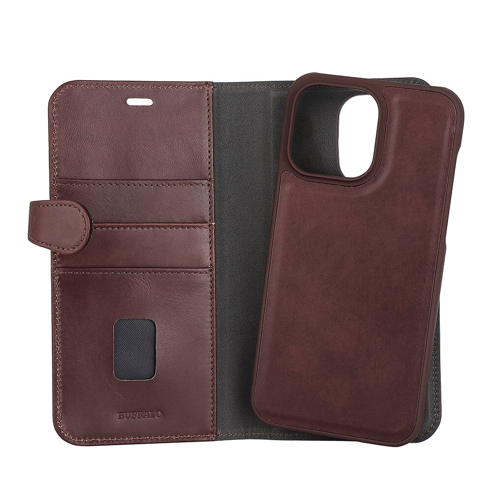 BUFFALO 2in1 Wallet Leather 3 card iPhone 14 Pro Max Brown