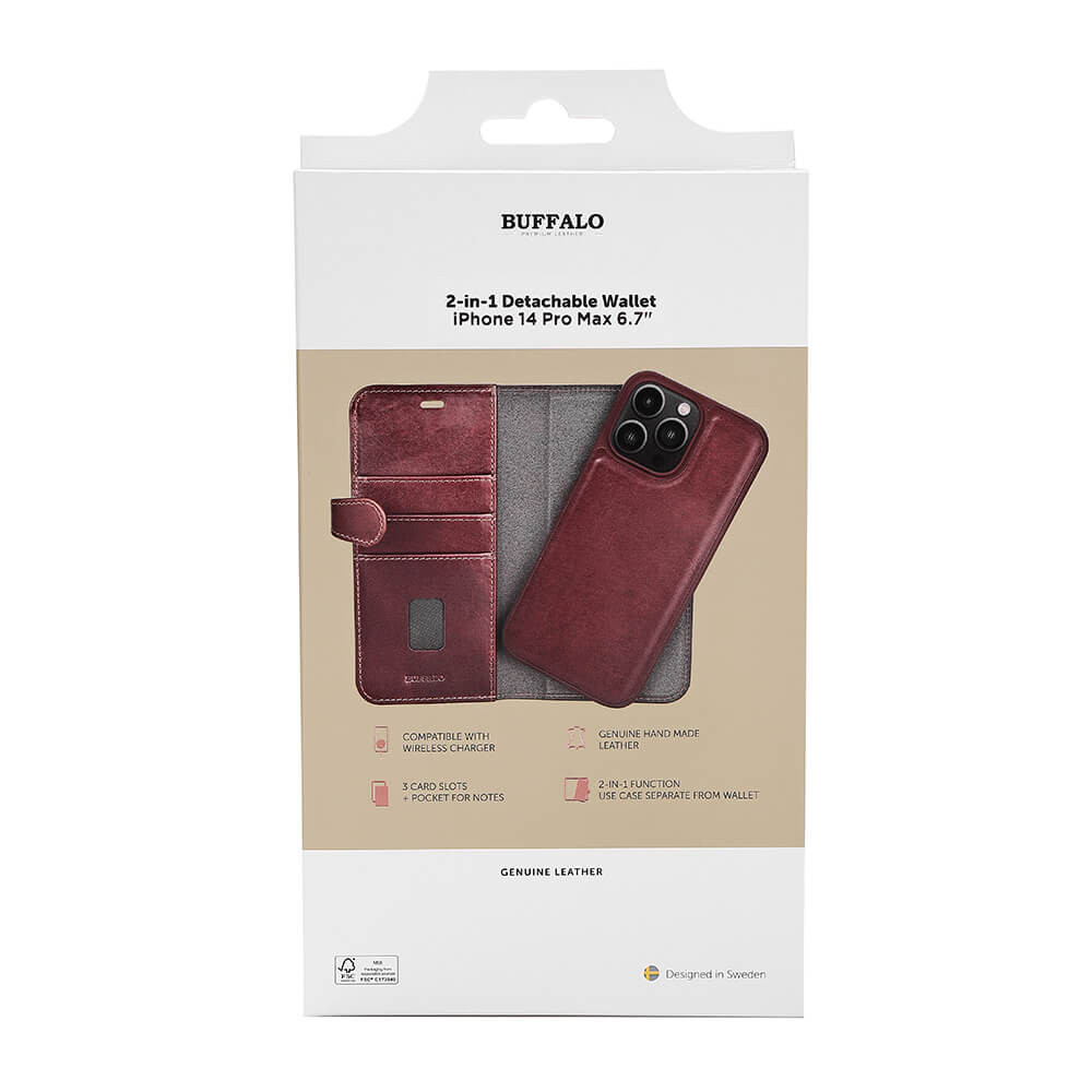 BUFFALO 2in1 Wallet Leather 3 card iPhone 14 Pro Max Brown