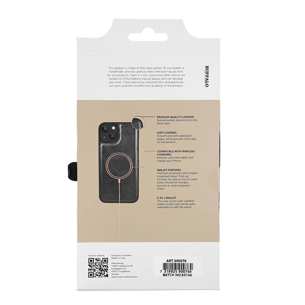 BUFFALO 2in1 Leather 3 card MagSeries iPhone 13/14/15 Black
