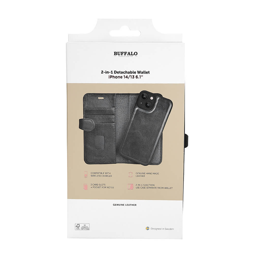 BUFFALO 2in1 Leather 3 card MagSeries iPhone 13/14/15 Black