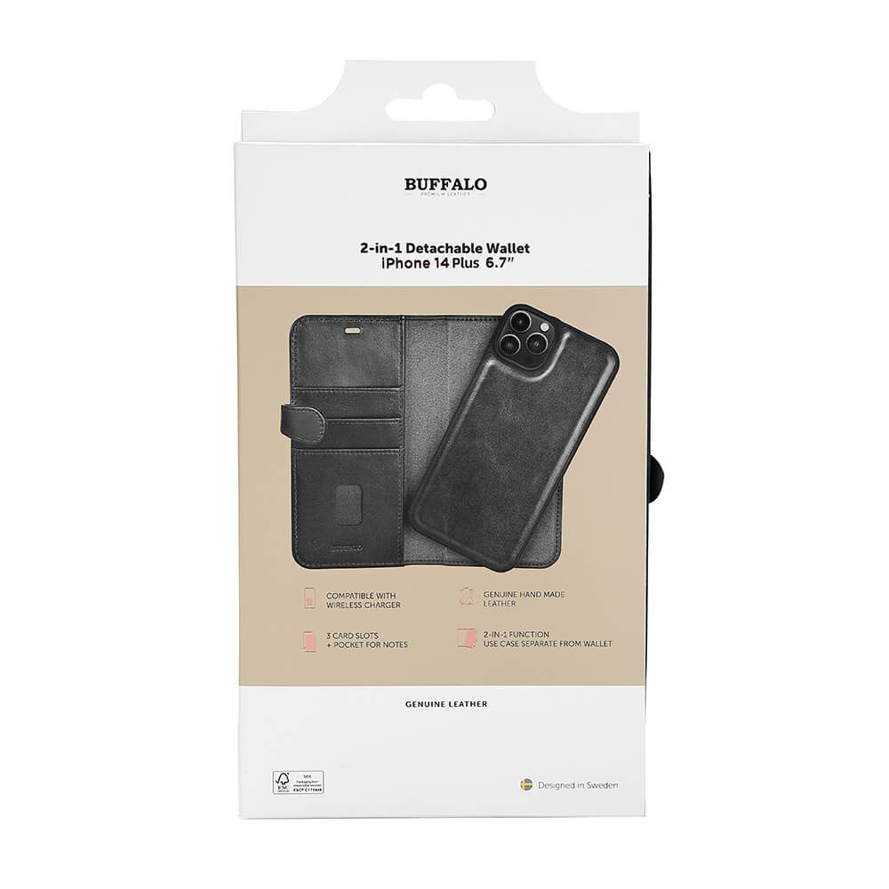 BUFFALO 2in1 Wallet Leather 3 card iPhone 14 Plus Black