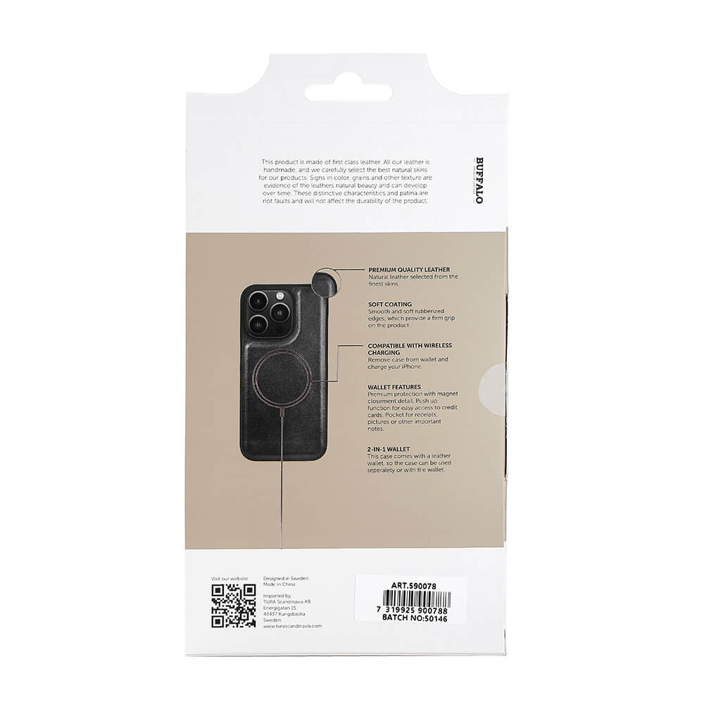 BUFFALO 2in1 Wallet Leather 3 card iPhone 14 Pro Black
