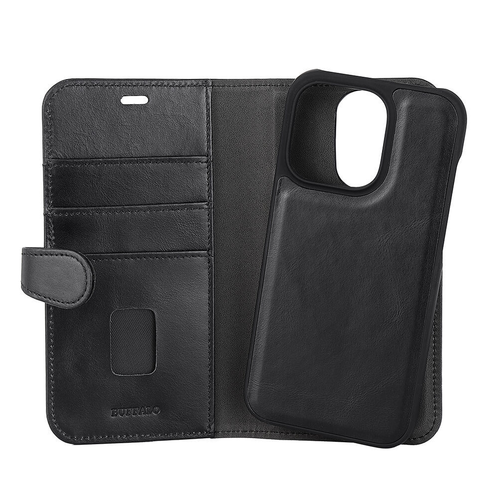 BUFFALO 2in1 Wallet Leather 3 card iPhone 14 Pro Black