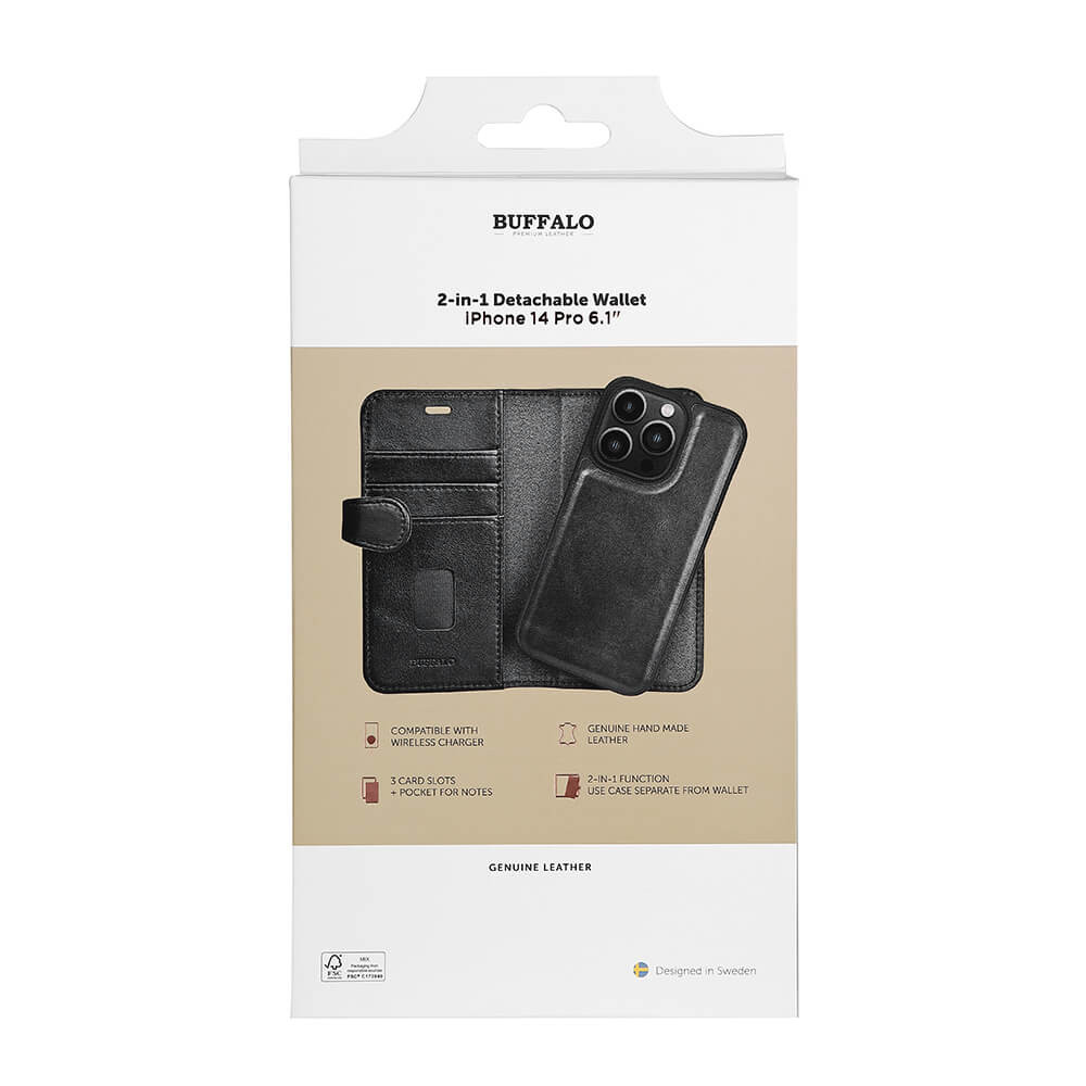 BUFFALO 2in1 Wallet Leather 3 card iPhone 14 Pro Black