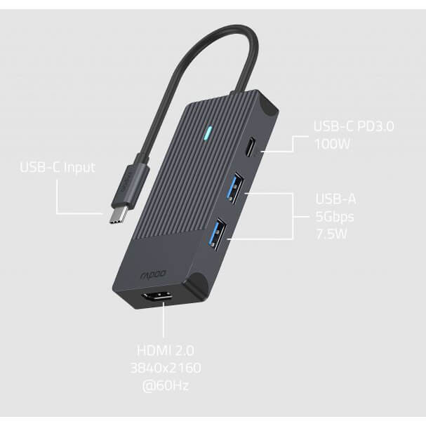 RAPOO USB-C Multiport UCM-2001 4-in-1 USB-C Adapter