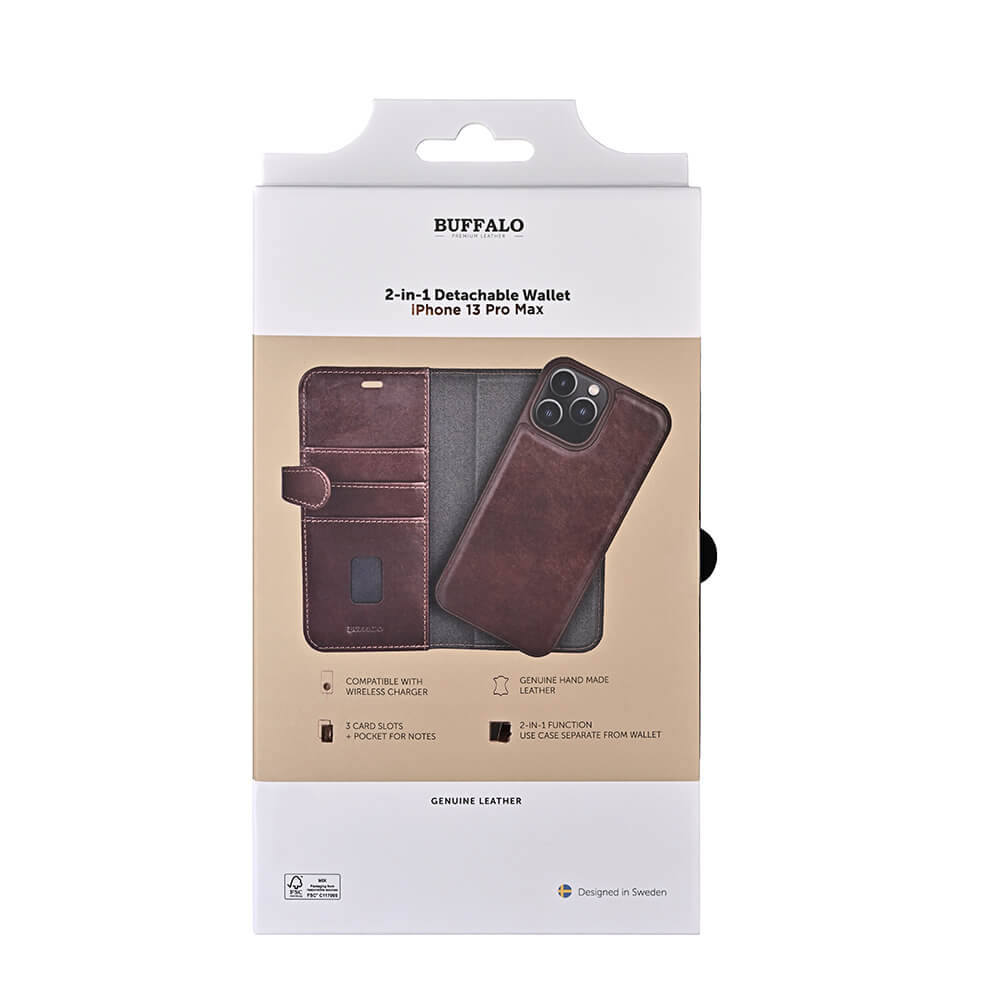BUFFALO 2in1 Wallet Leather 3 card iPhone 13  Pro Max Brown