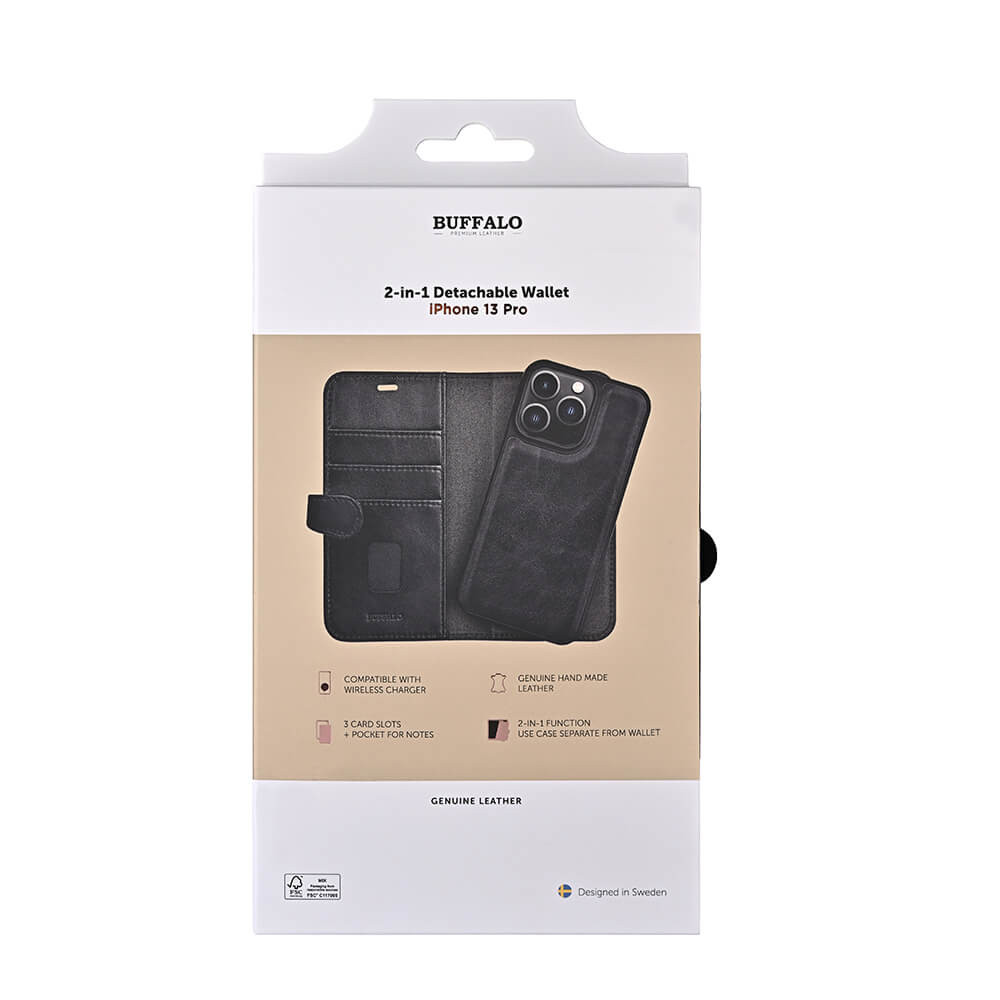 BUFFALO 2in1 Wallet Leather 3 card iPhone 13 Pro Black