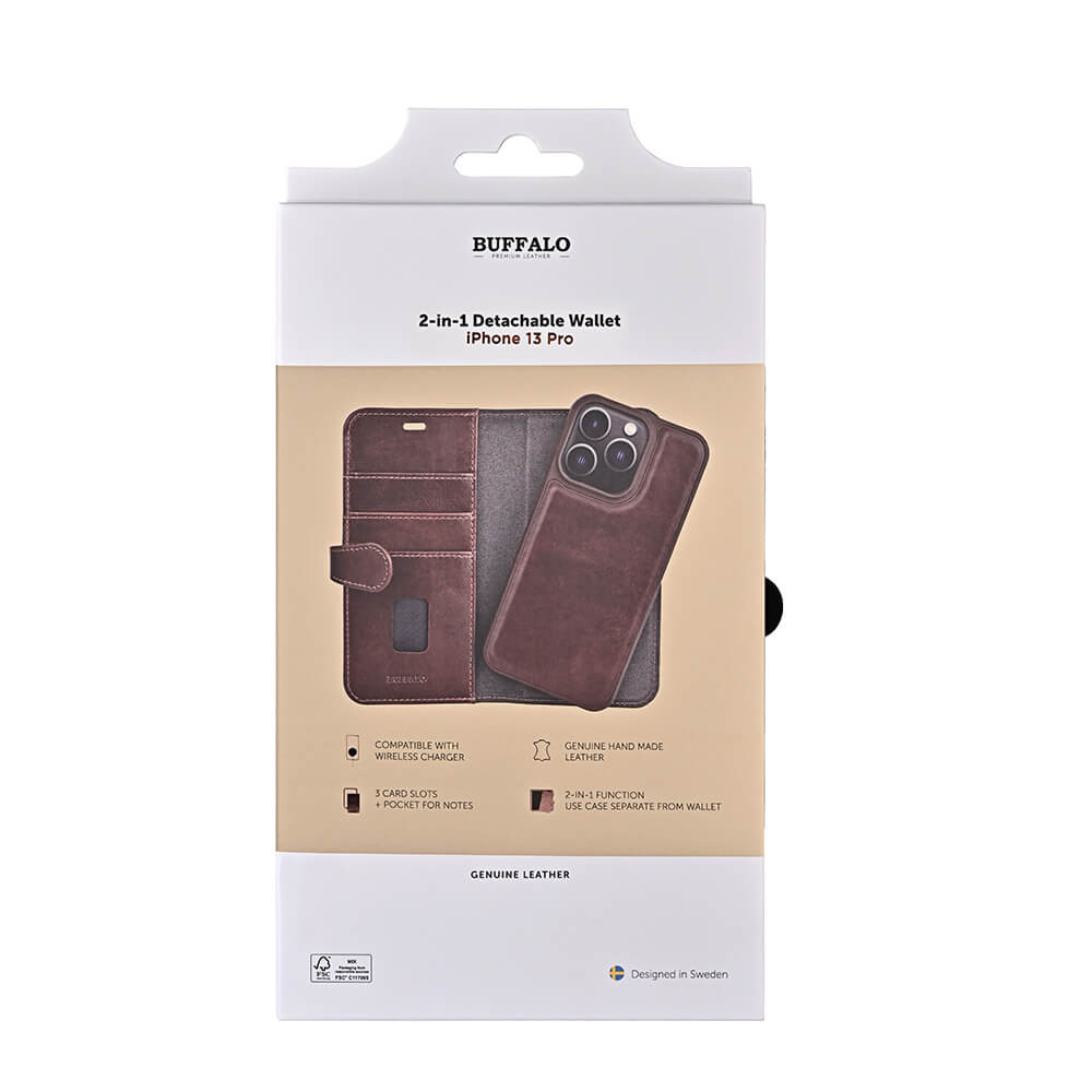 BUFFALO 2in1 Wallet Leather 3 card iPhone 13 Pro Brown