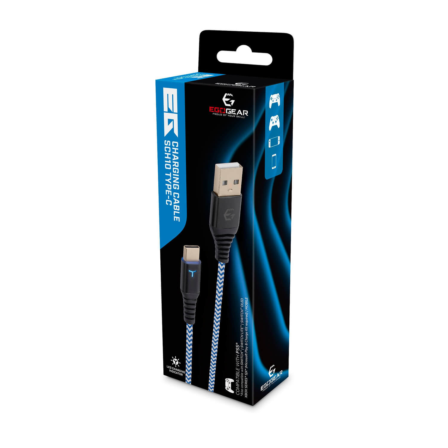 EGOGEAR Cable SCH10 White/Blue Type-C 3m braided for PS5
