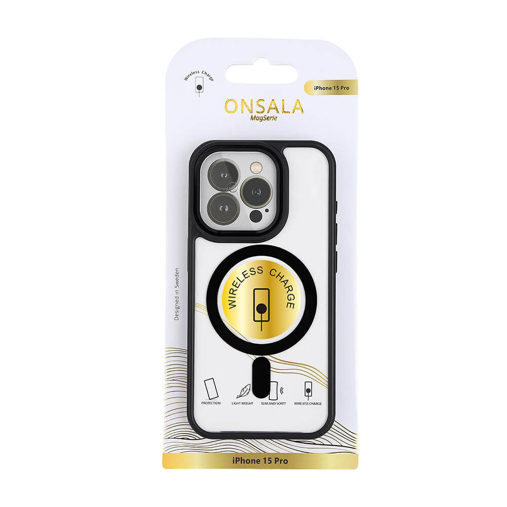 ONSALA Back Bumper Clear Case MagSerie iPhone 15 Pro Clear Case Black Bumper