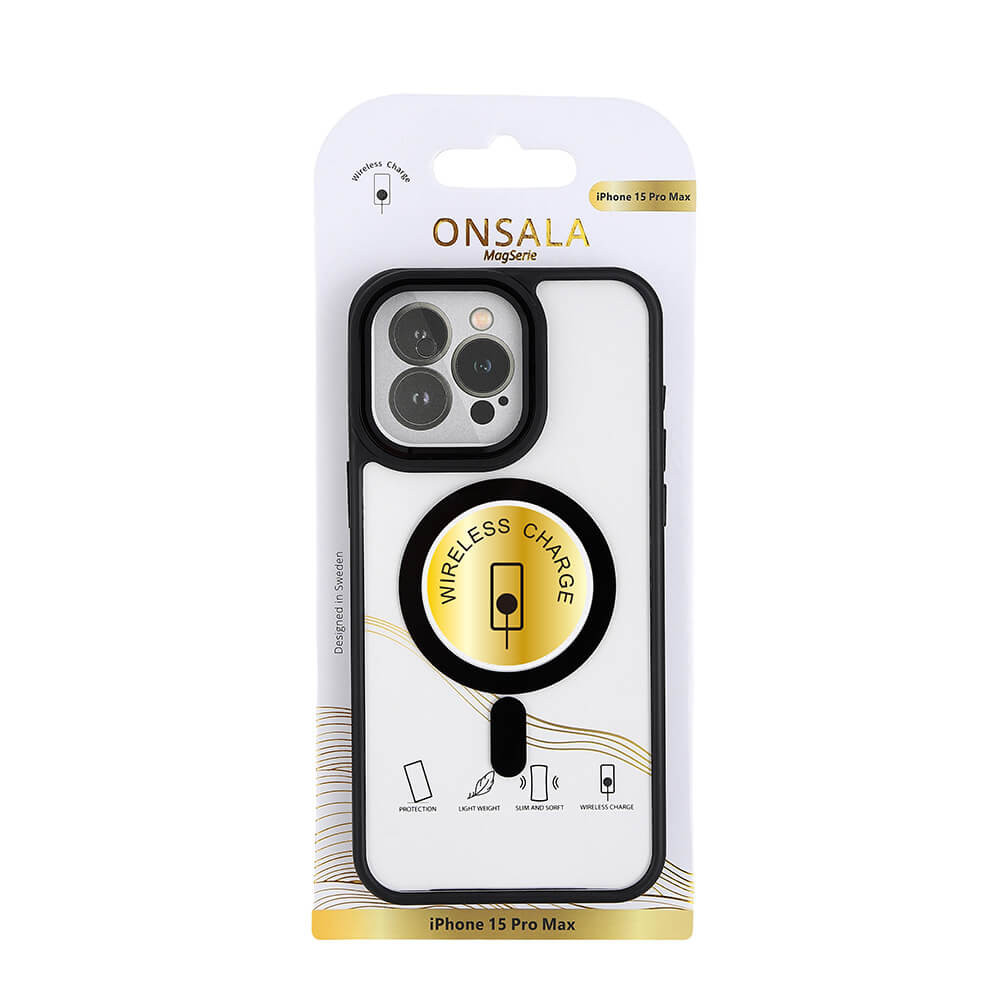 ONSALA Back Bumper Clear Case MagSerie iPhone 15 Pro Max Clear Case Black Bumper