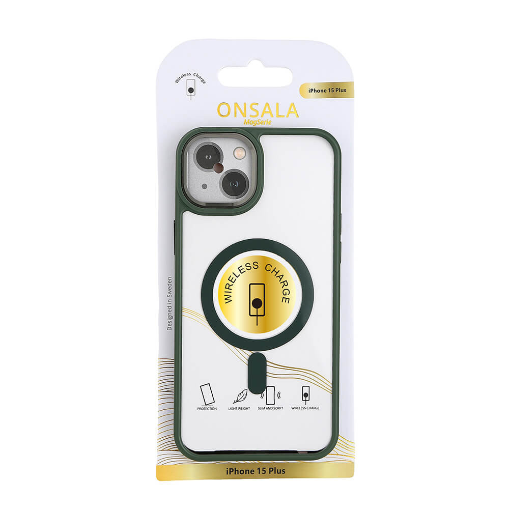 ONSALA Back Bumper Clear Case MagSerie iPhone 15 Plus Clear Case Green Bumper