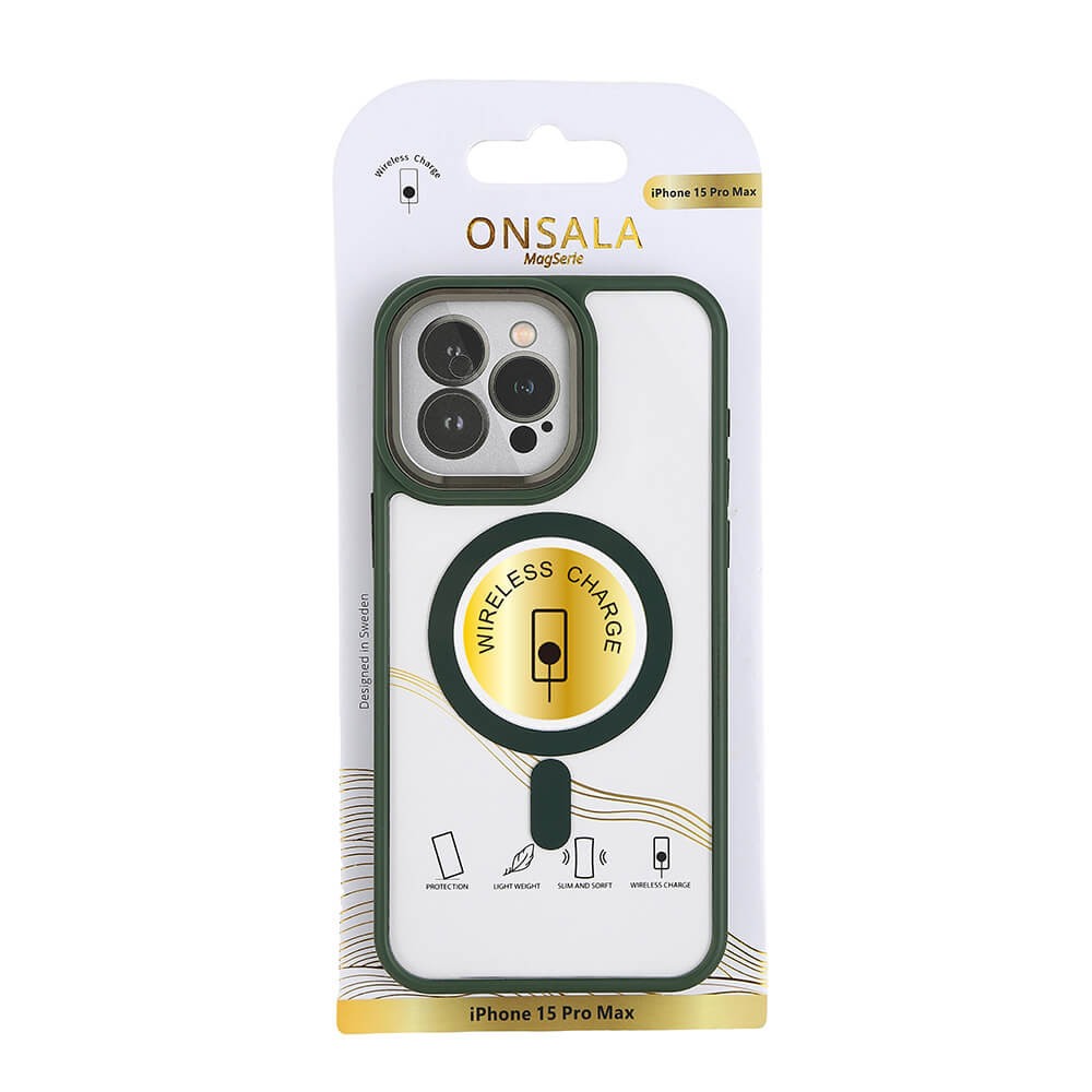 ONSALA Back Bumper Clear Case MagSerie iPhone 15 Pro Max Clear Case Green Bumper