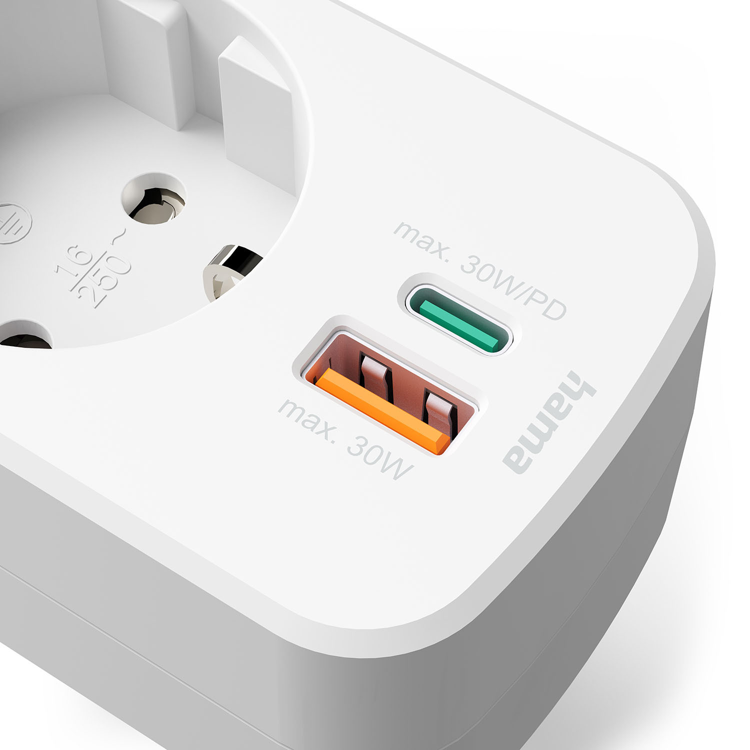 HAMA 220V Socket USB-C/A 30W PD White