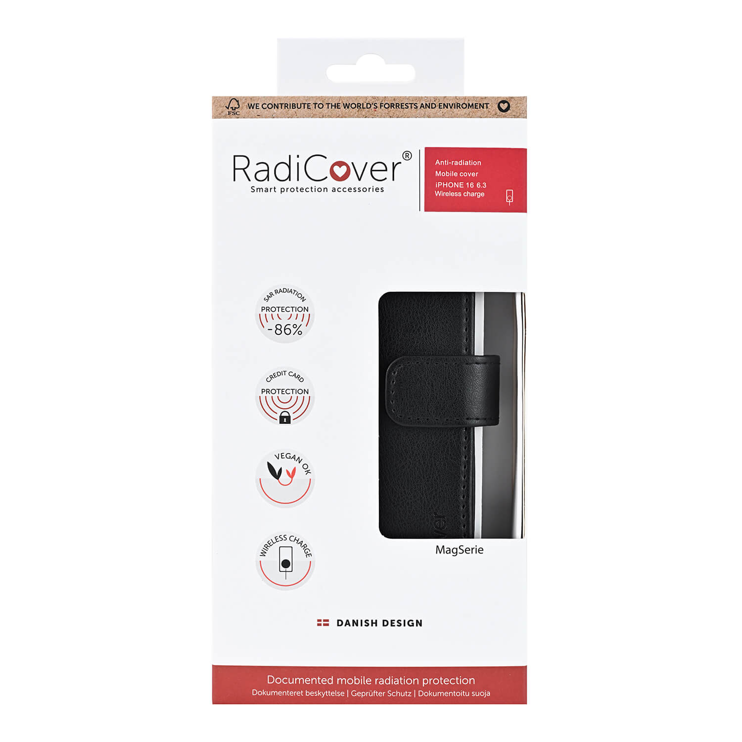 RADICOVER Flipcov Anti Radiation RFID 3 card MagS iPhone 16 Black PU