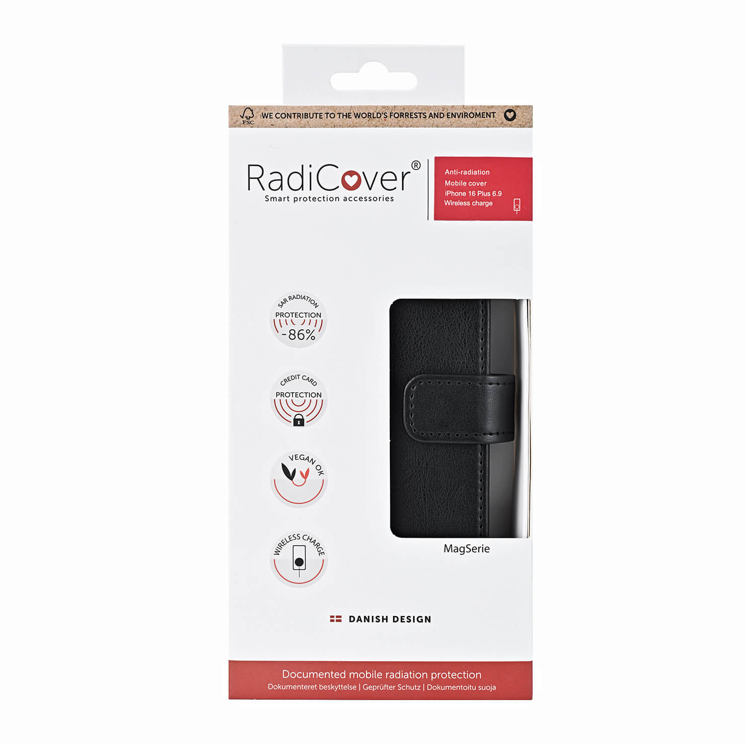 RADICOVER Flipcov Anti Radiation RFID 3 card MagS iPhone 16 Plus Black PU