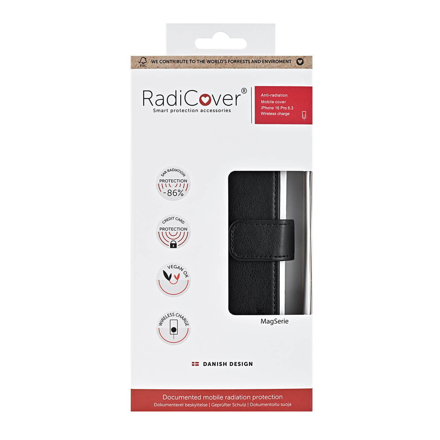RADICOVER Flipcov Anti Radiation RFID 3 card MagS iPhone 16 Pro Black PU