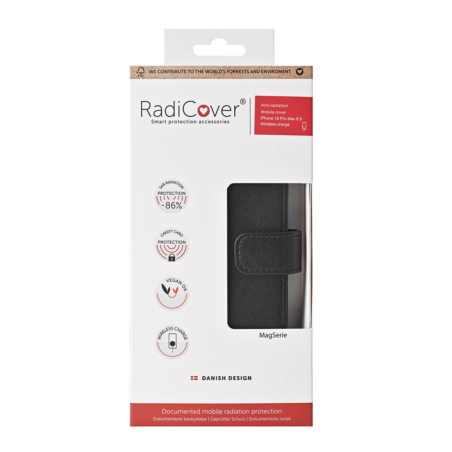 RADICOVER Flipcov Anti Radiation RFID 3 card MagS iPhone 16 Pro Max Black PU