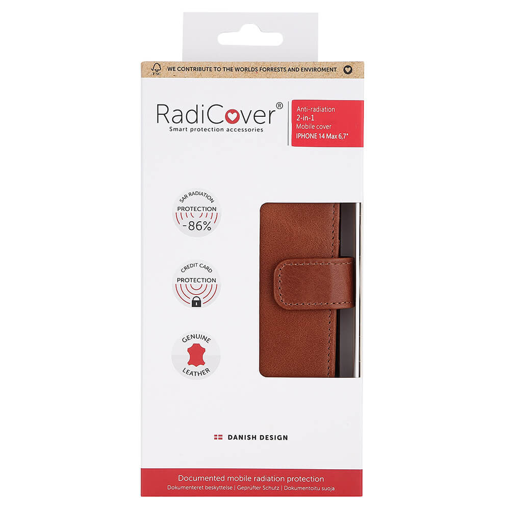 RADICOVER 2in1 Anti Radiation RFID 3 card iPhone 14 Plus 6,7" Brown Leather