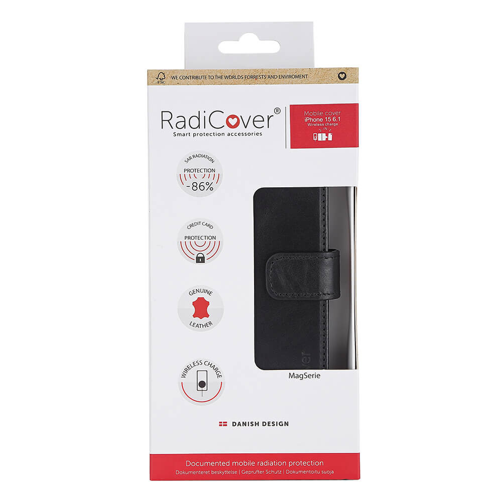 RADICOVER 2in1 Anti Radiation RFID 3 card MagS iPhone 15 Black Leather