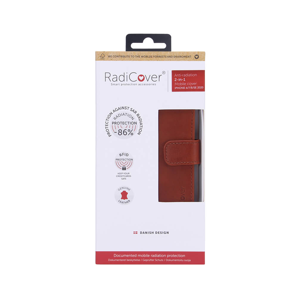 RADICOVER 2in1 Anti Radiation RFID 3 card iPhone 6/7/8/SE2020 Brown Leather