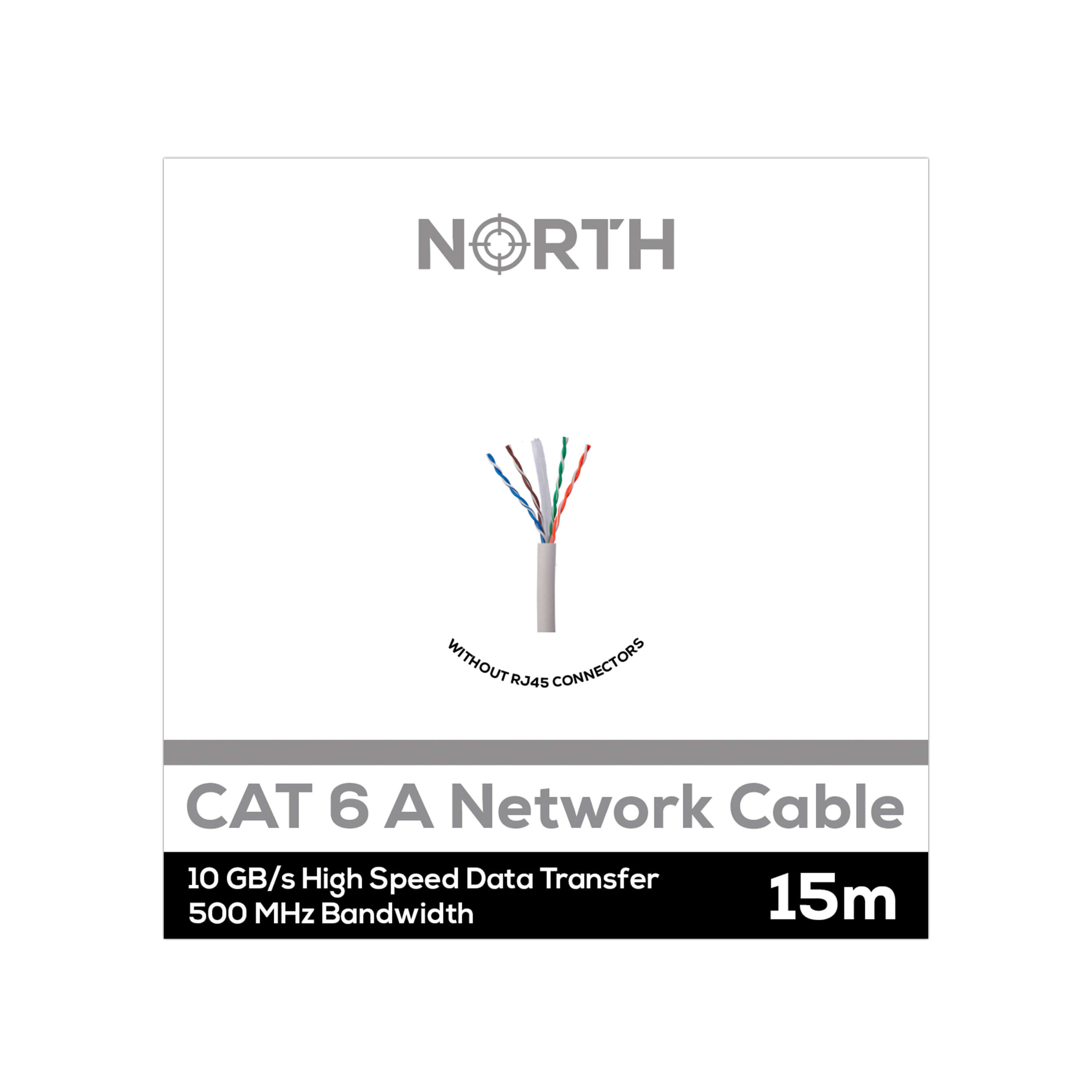 NORTH Nettverkskabel Cat6A UTP Hvit 15m kontaktløs Solid 10Gb/s 500MHz 26awg CM