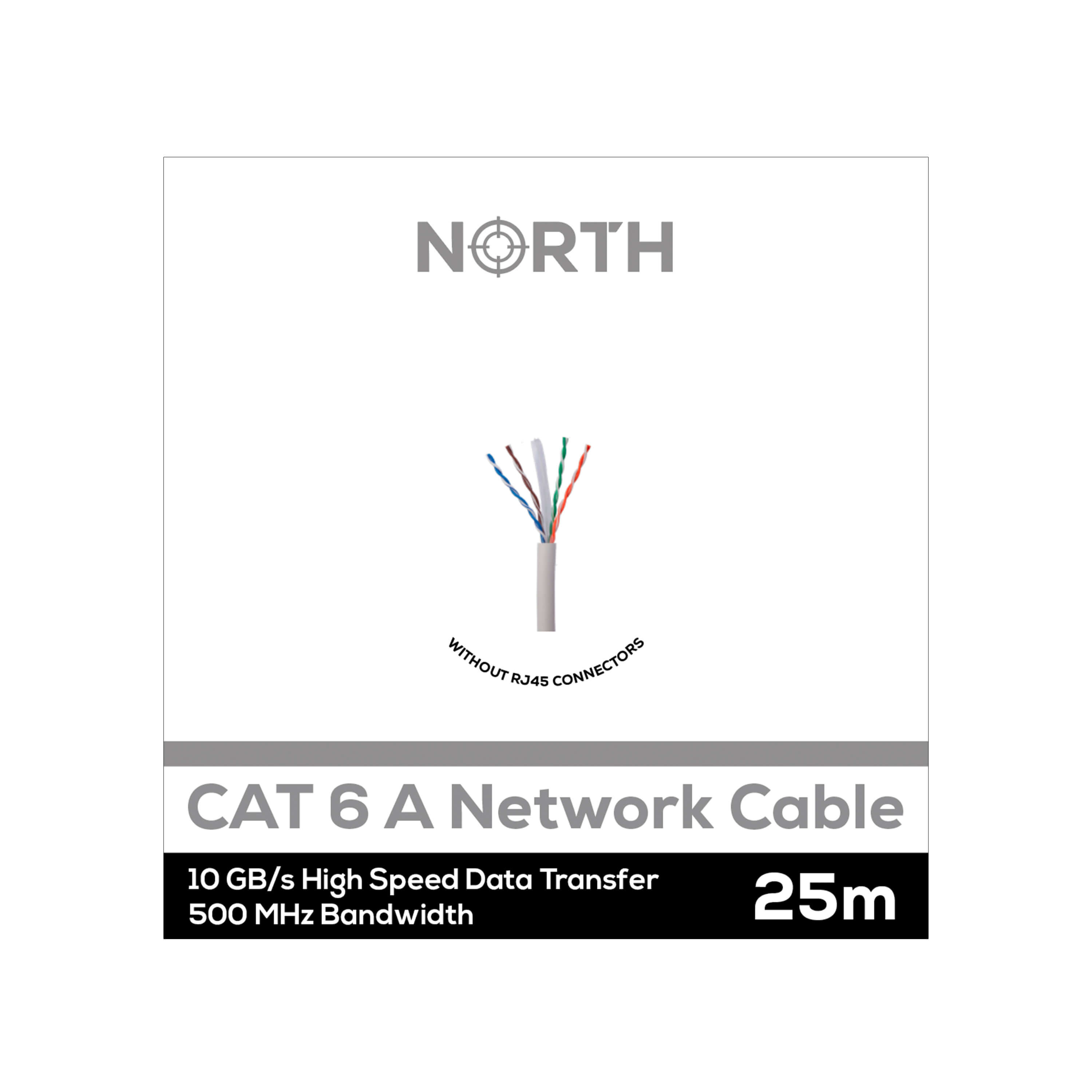 NORTH Nettverkskabel Cat6A UTP Hvit 25m kontaktløs Solid 10Gb/s 500MHz 26awg CM