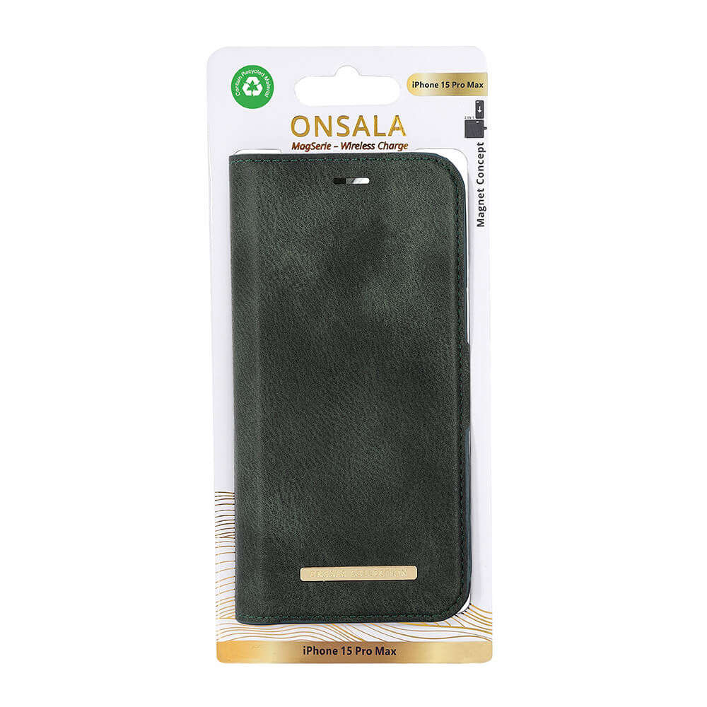 ONSALA Eco Wallet 2 card Recycled MagSerie iPhone 15 Pro Max Dark Green