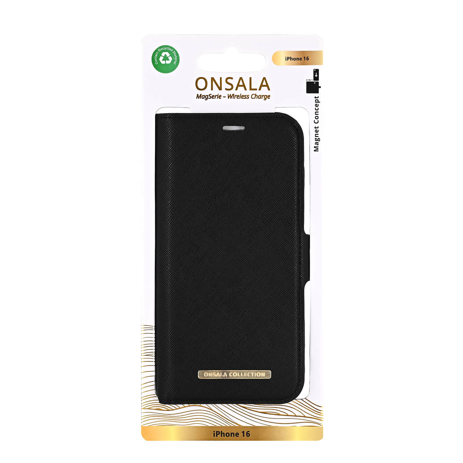 ONSALA Eco Wallet 2 card Recycled MagSeries iPhone 16 Black