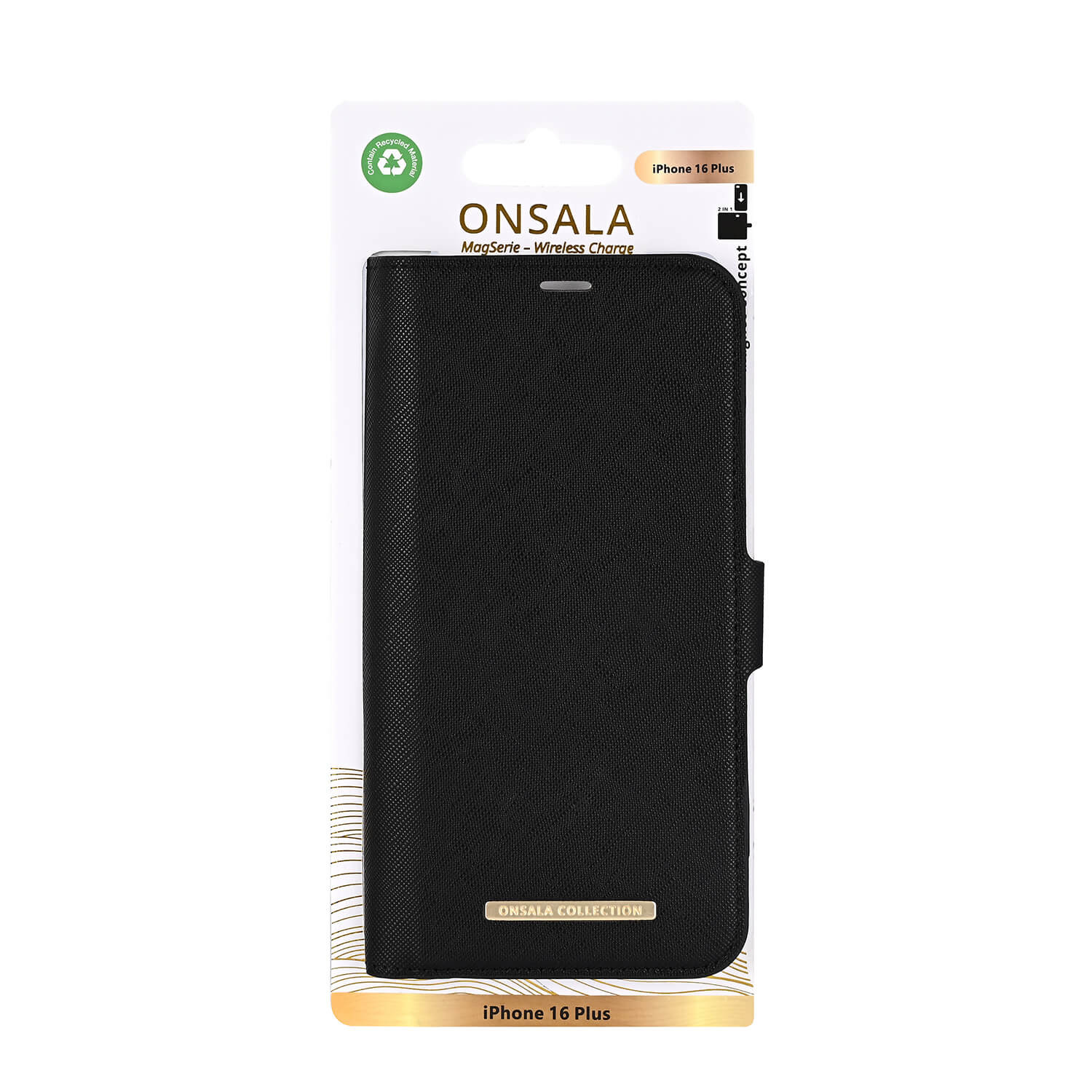 ONSALA Eco Wallet 2 card Recycled MagSeries iPhone 16 Plus Black
