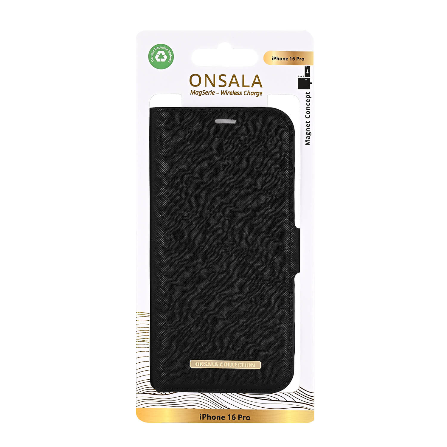 ONSALA Eco Wallet 2 card Recycled MagSeries iPhone 16 Pro Black