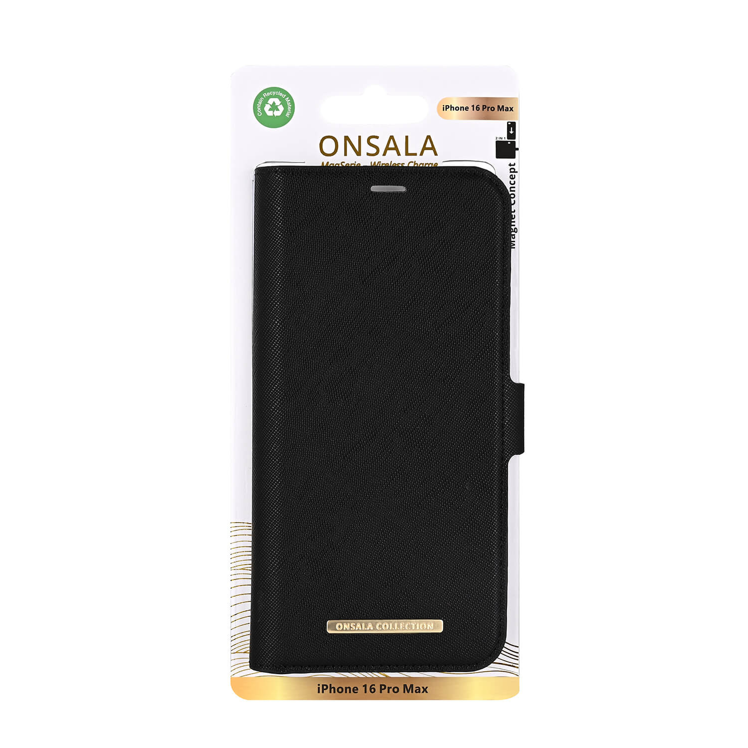 ONSALA Eco Wallet 2 card Recycled MagSeries iPhone 16 Pro Max Black