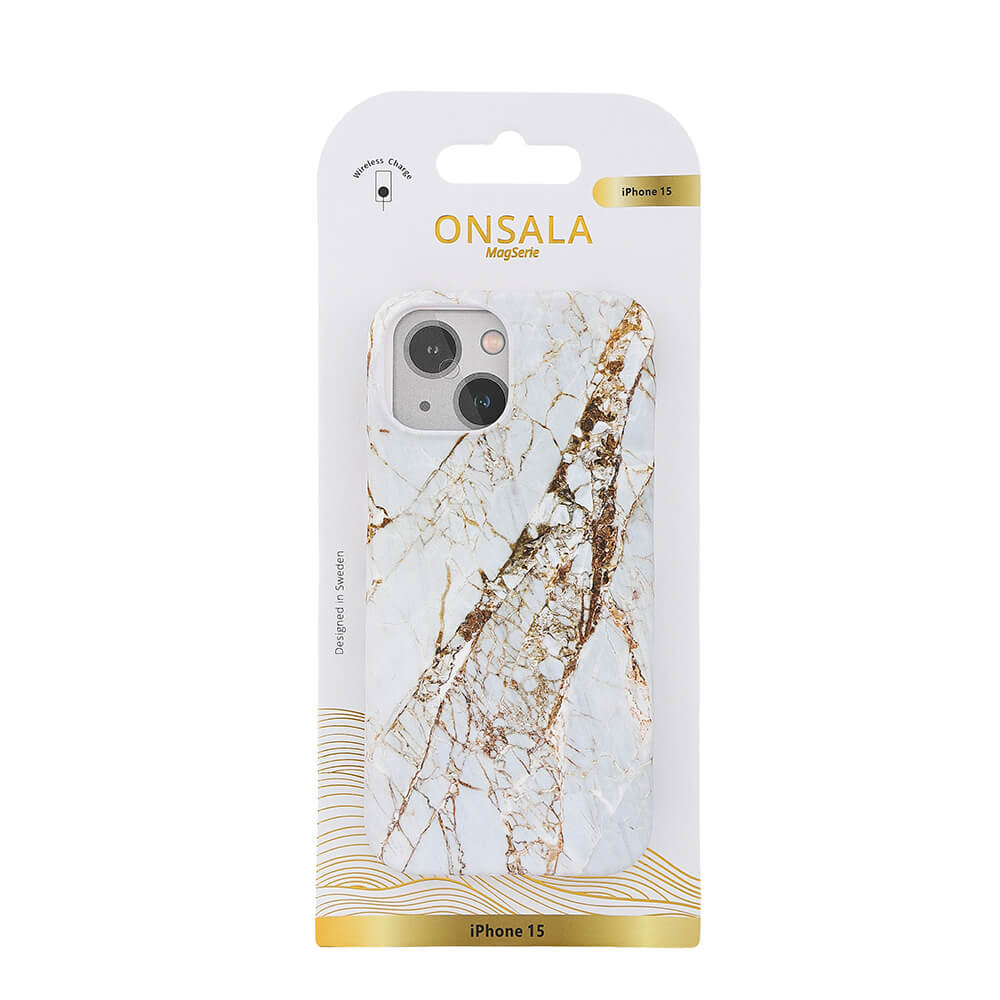 ONSALA Backcover MagSerie iPhone 15 White Rhino Marble