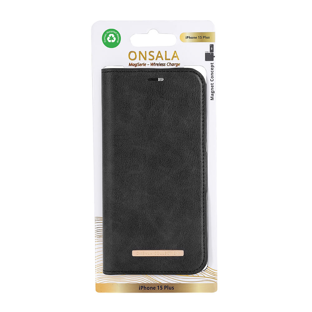 ONSALA Eco Wallet 2 card Recycled MagSerie iPhone 15 Plus Black