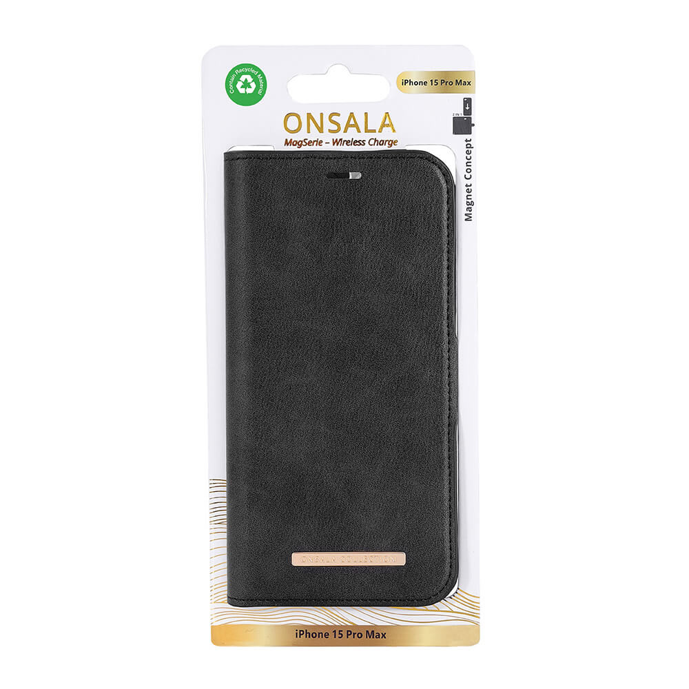 ONSALA Eco Wallet 2 card Recycled MagSerie iPhone 15 Pro Max Black