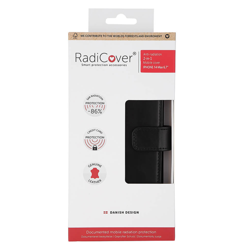 RADICOVER 2in1 Anti Radiation RFID 3 card iPhone 14 Plus 6,7" Black Leather
