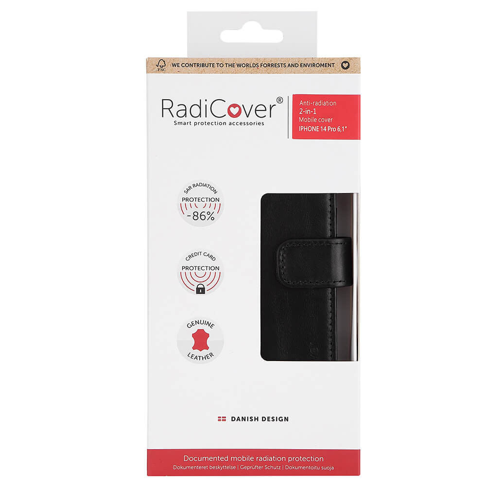 RADICOVER 2in1 Anti Radiation RFID 3 card iPhone 14 Pro 6,1" Black Leather