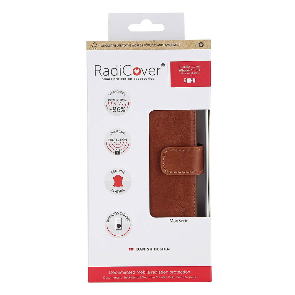 RADICOVER 2in1 Anti Radiation RFID 3 card MagS iPhone 15 Brown Leather