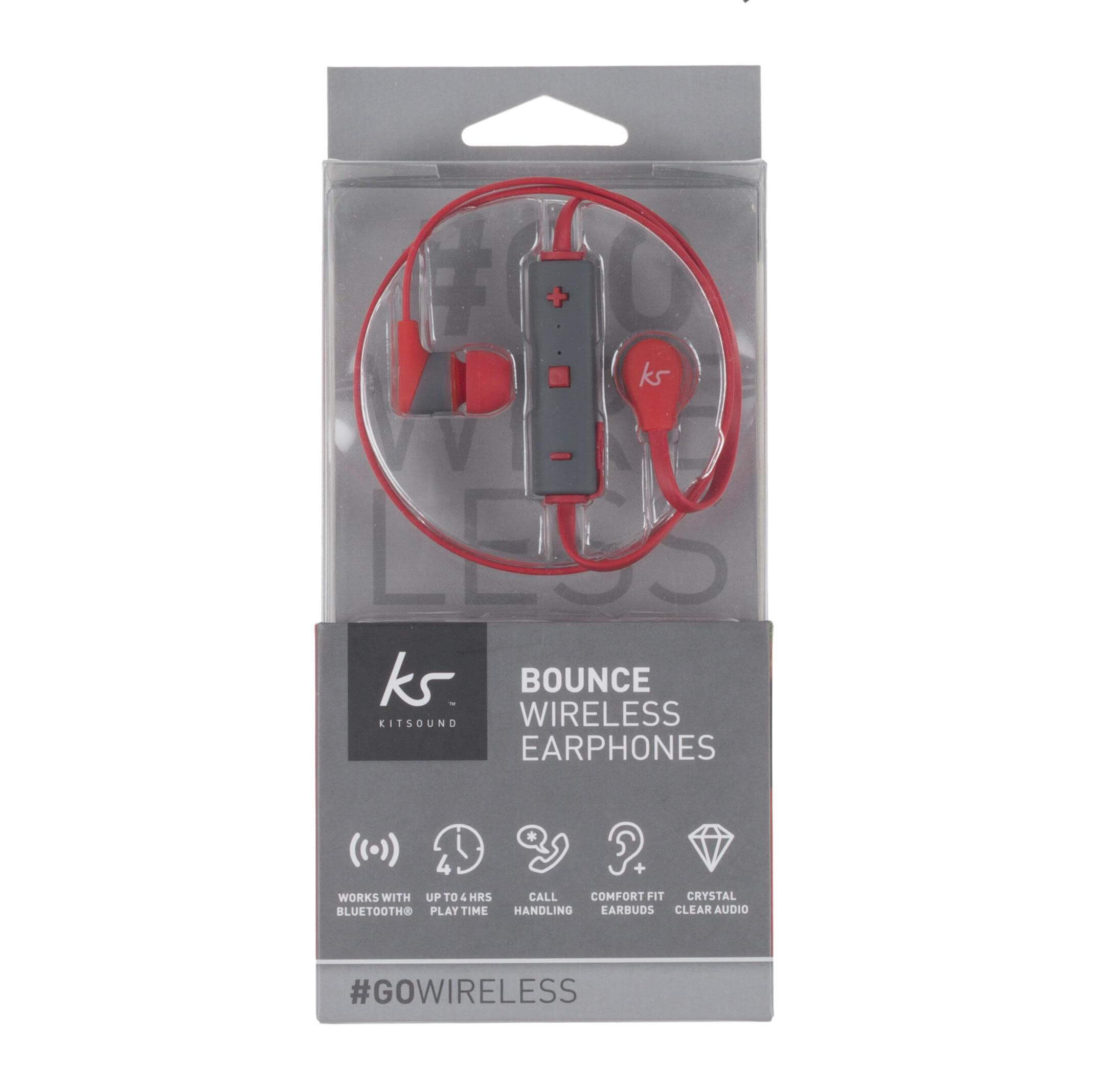 KITSOUND Øreplugger Bounce Rød In-Ear Trådløs Mic