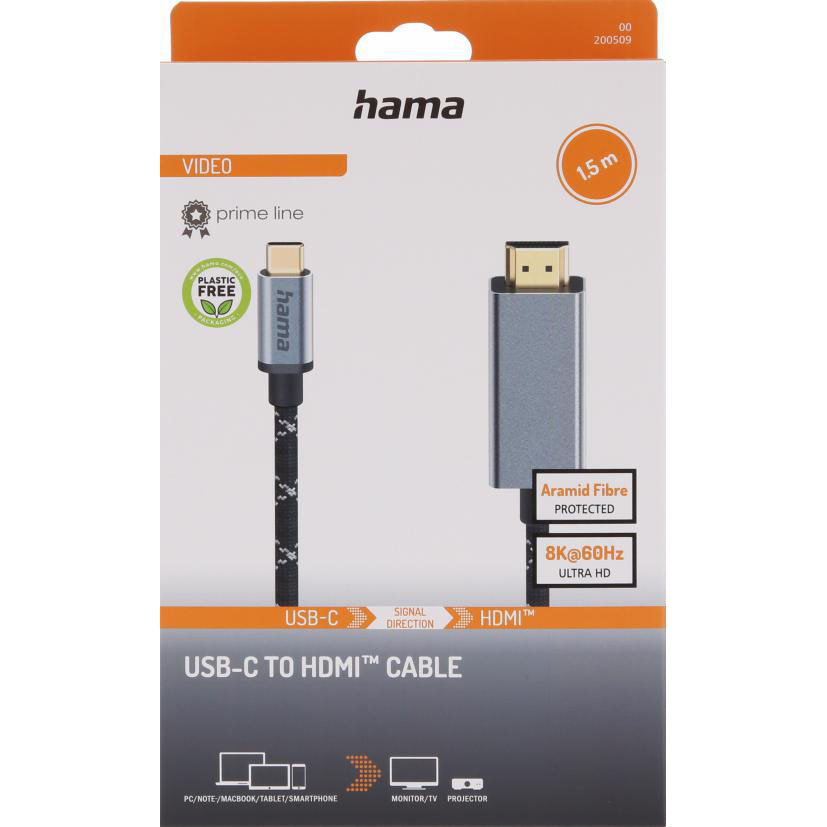 HAMA Cable USB-C to HDMI 8K 1.5m Alu