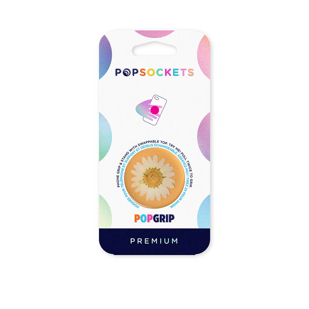 POPSOCKETS Pressed Flower White Daisy Avtagbart Grip med Stativfunksjon Premium
