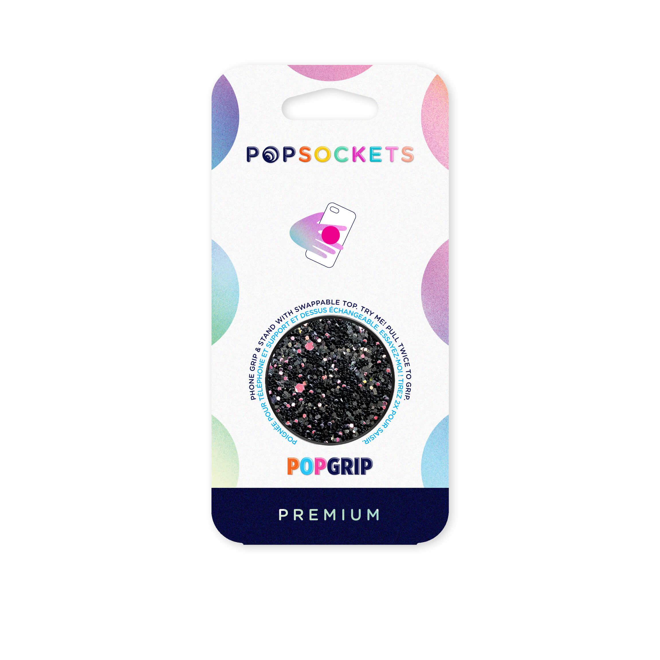 POPSOCKETS Sparkle Black Avtagbart Grip med stativfunksjon Premium