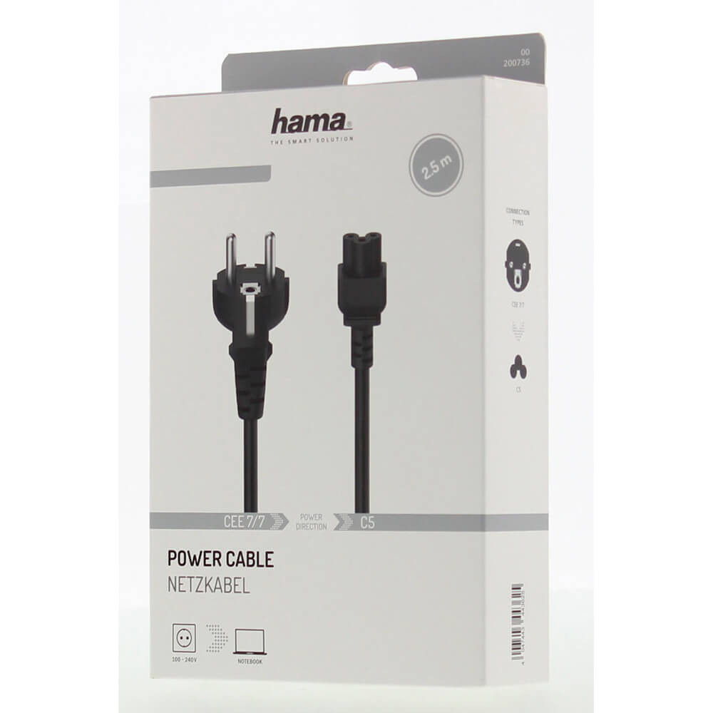 HAMA Mains Cable 3-Pin Black 2.5m