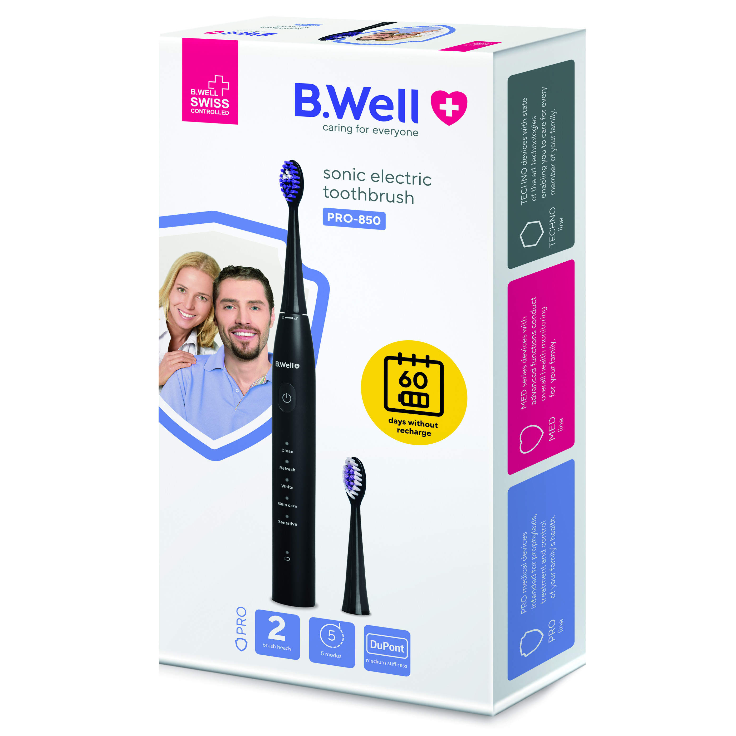 B.WELL Electric Toothbrush Sonic Pro-850 Black