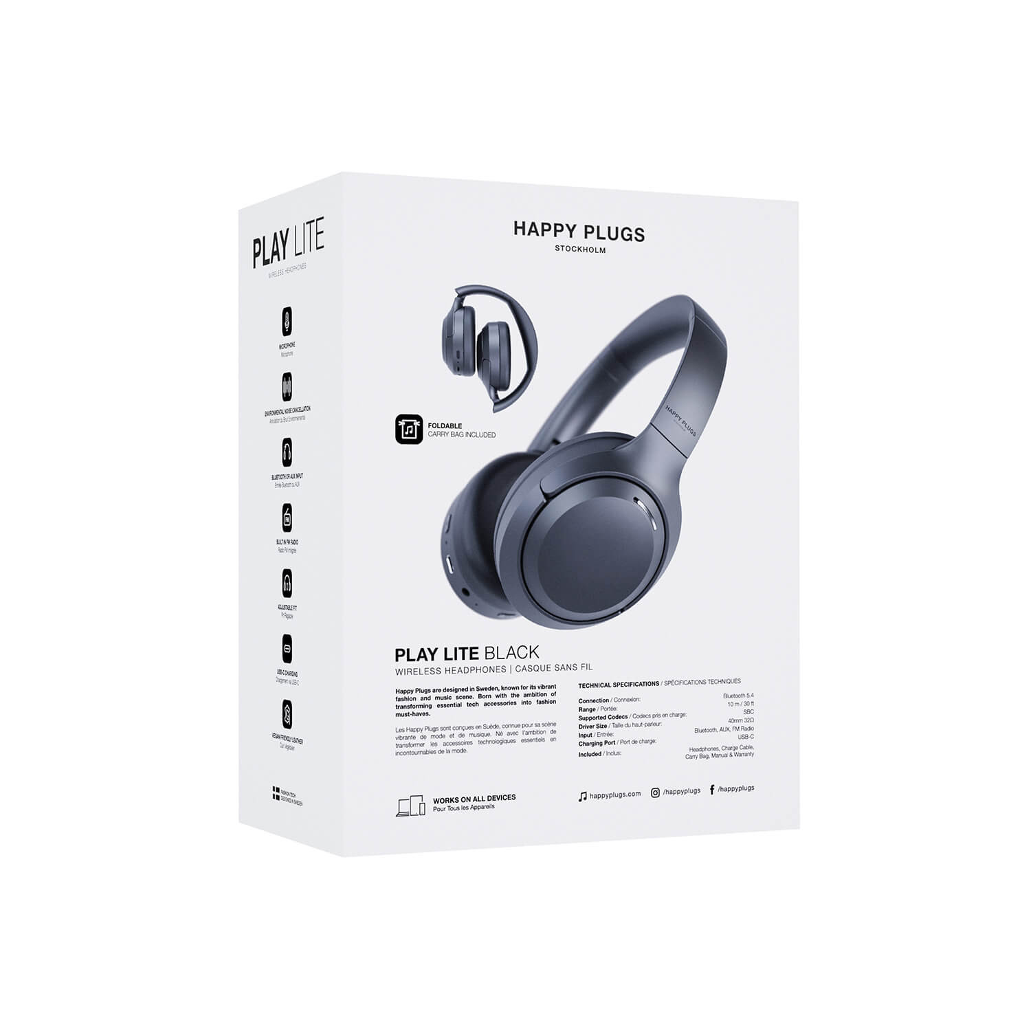 HAPPY PLUGS Headphone Play Lite Over-Ear Wireless Black