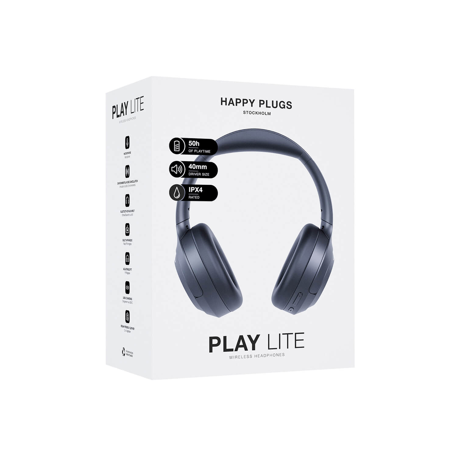 HAPPY PLUGS Headphone Play Lite Over-Ear Wireless Black