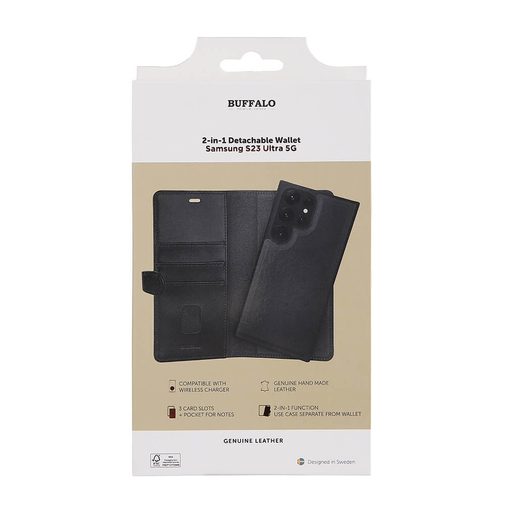 BUFFALO 2in1 Wallet Leather 3 card Samsung  S23 5G Ultra Black