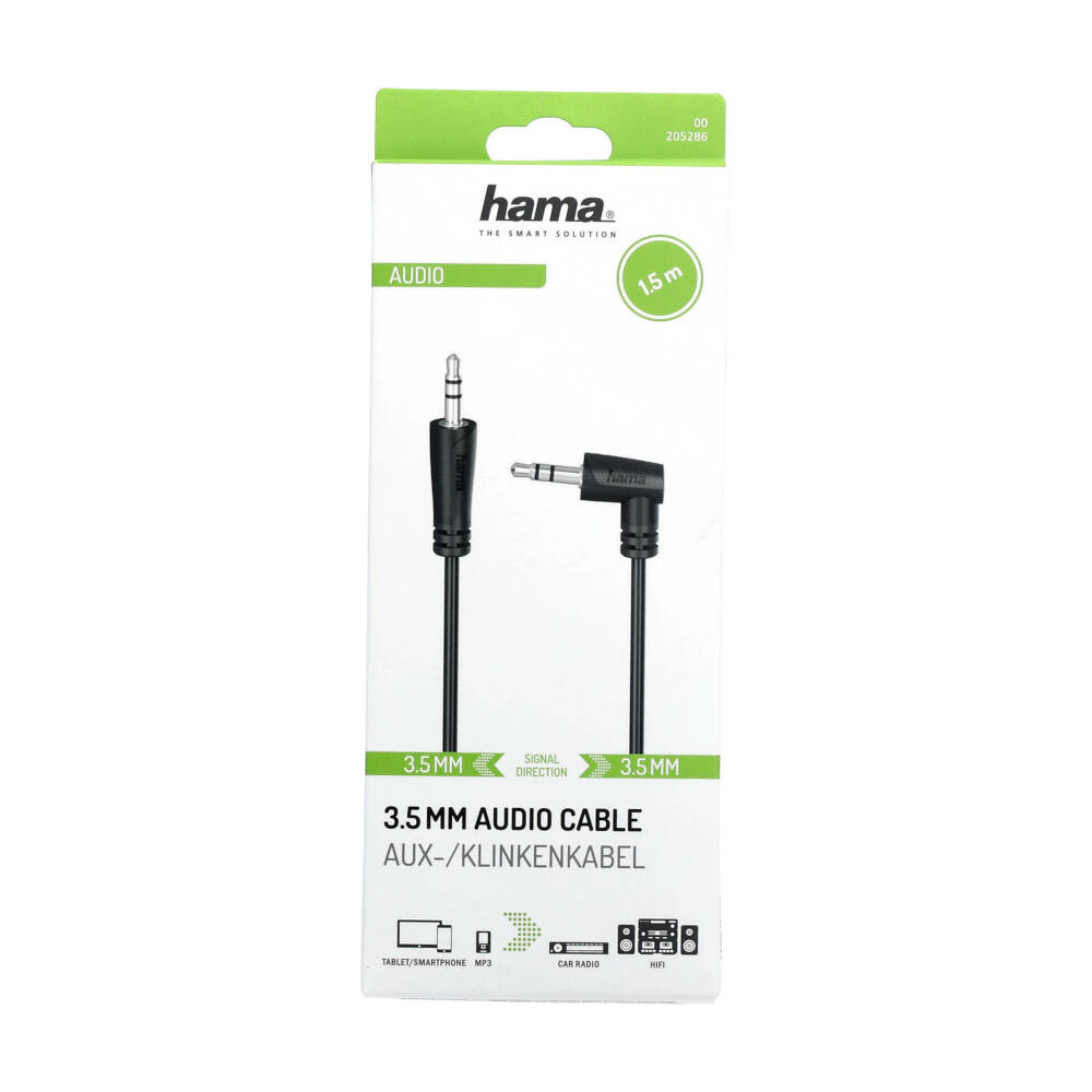 HAMA Cable Audio 3.5-3.5 Angle Black 1.5m