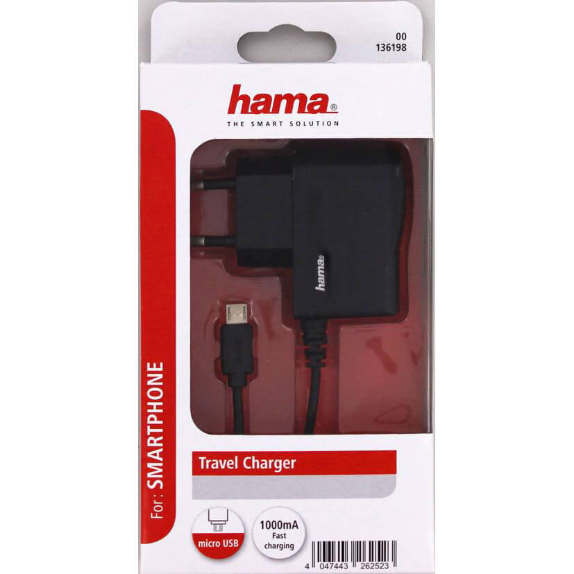 HAMA Lader 220V MicroUSB 1A Svart