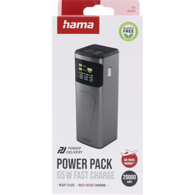 HAMA Power Pack 65W Fast Charge 20000mAh 2xUSB-C 1xUSB-A Black